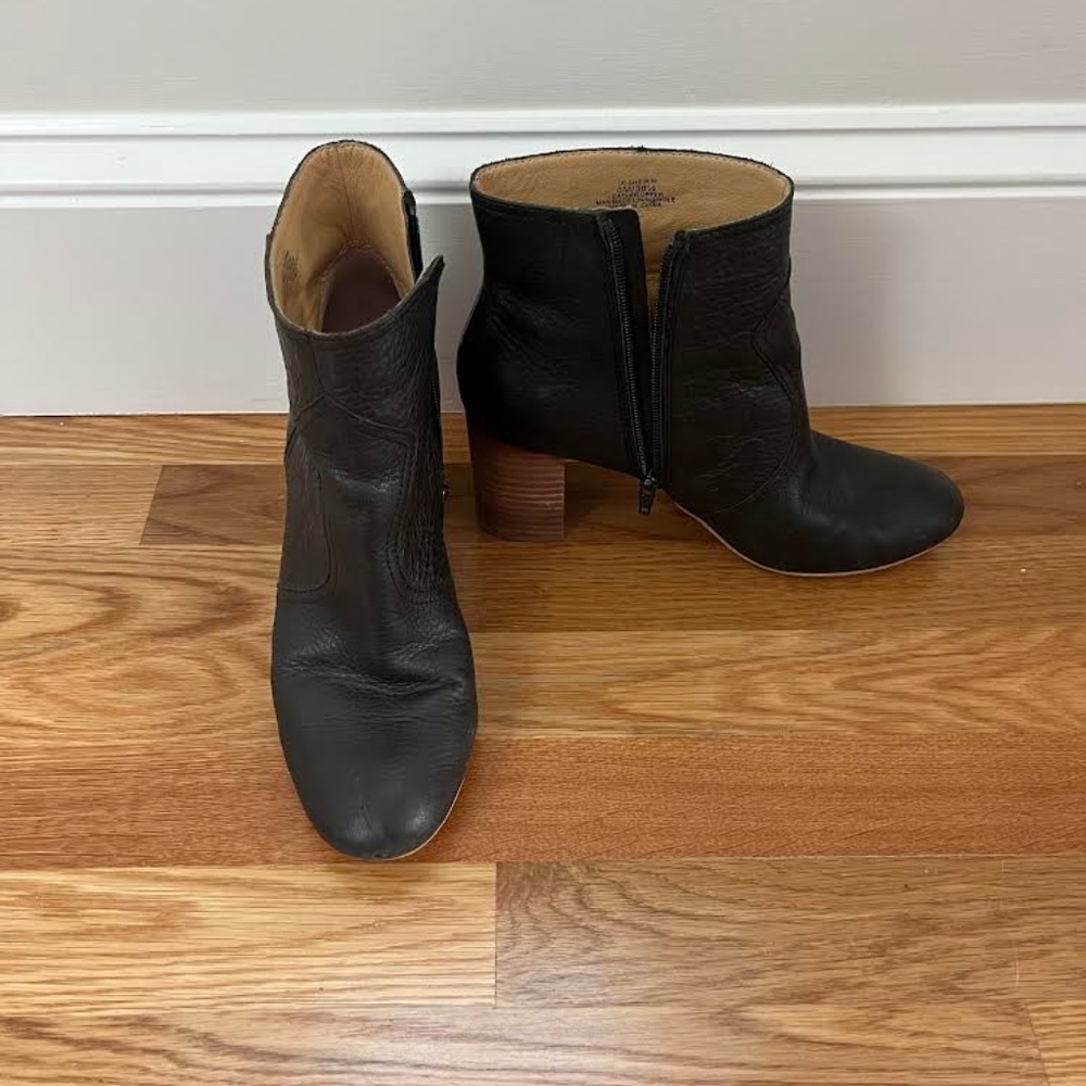 Black ankle boots with wood heel
